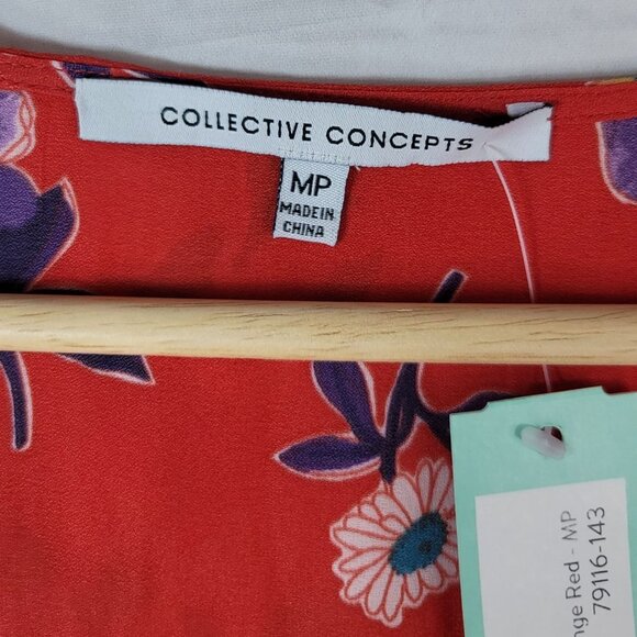 Collective Concept Aimee Floral Top Red Orange Petite Medium Cross Front NWT - Picture 6 of 9